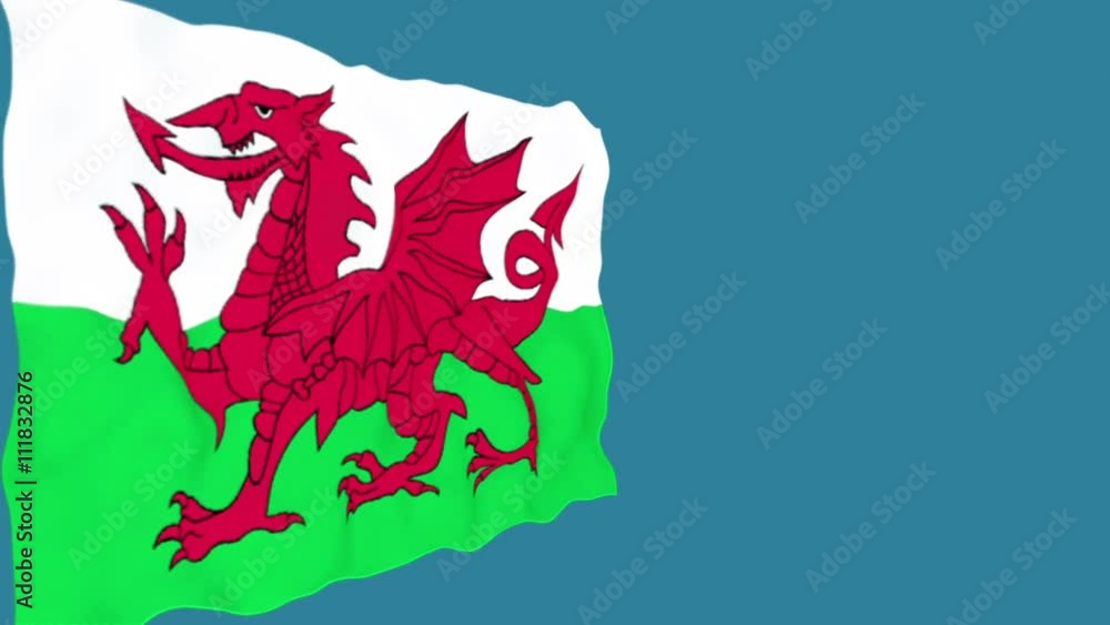 Isolated waving wales national flag on green background Isolated waving wales national flag on green background