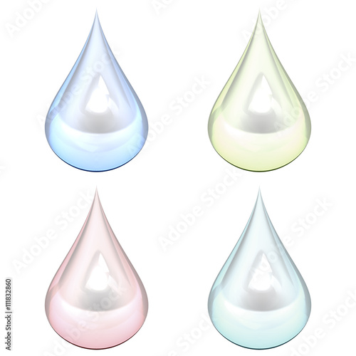 colorful water drops on white background