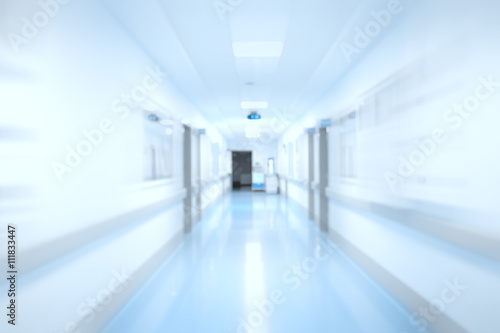 Long corridor of hospital building, defocused background