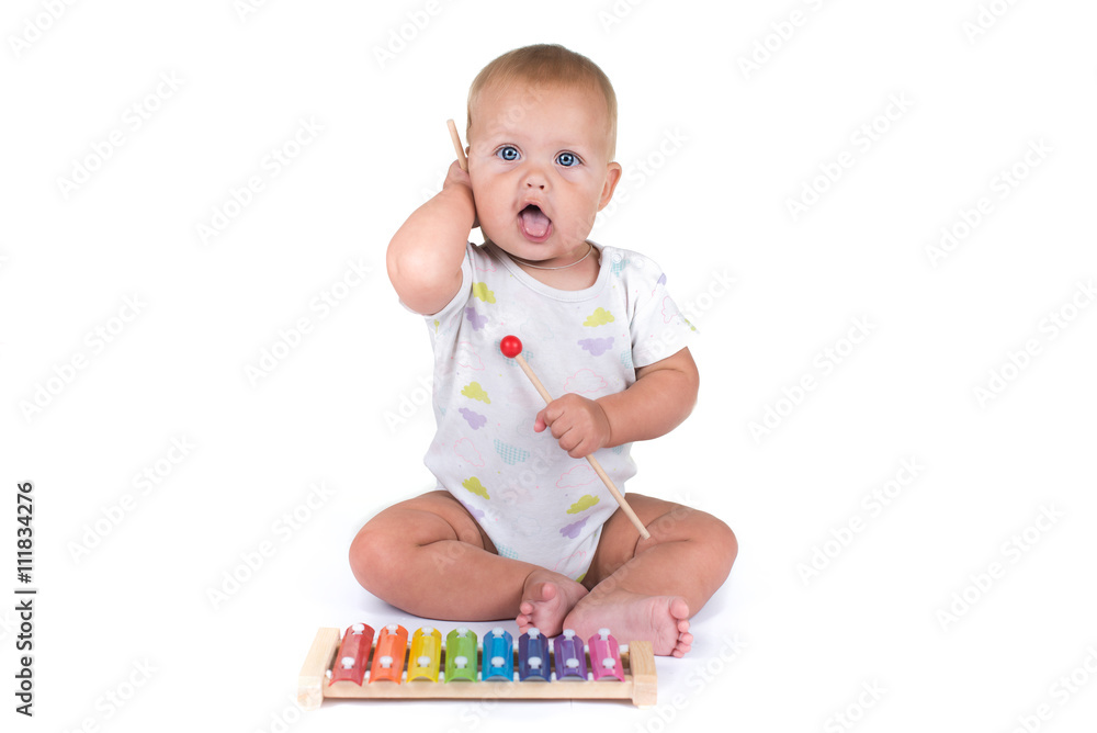 little girl plays piano, isolated on white background little girl plays piano, isolated on white background
