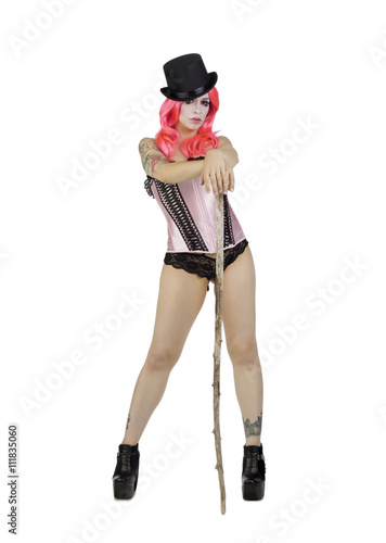 gothic woman with hat and cane