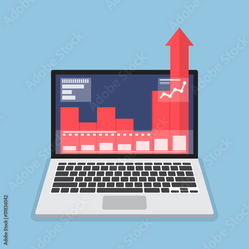 Laptop with business graph growth out from monitor