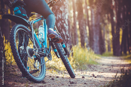 Fototapeta rowerzysta jazda rowerem górskim w lesie