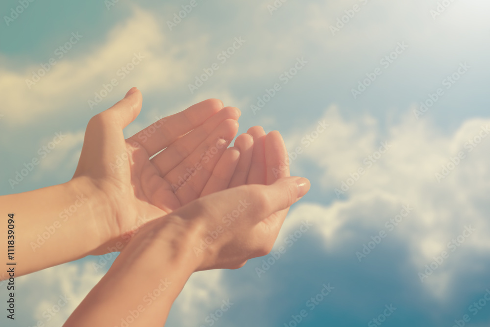 Girl praying for the sun and good weather. Girl praying for the sun and good weather.
