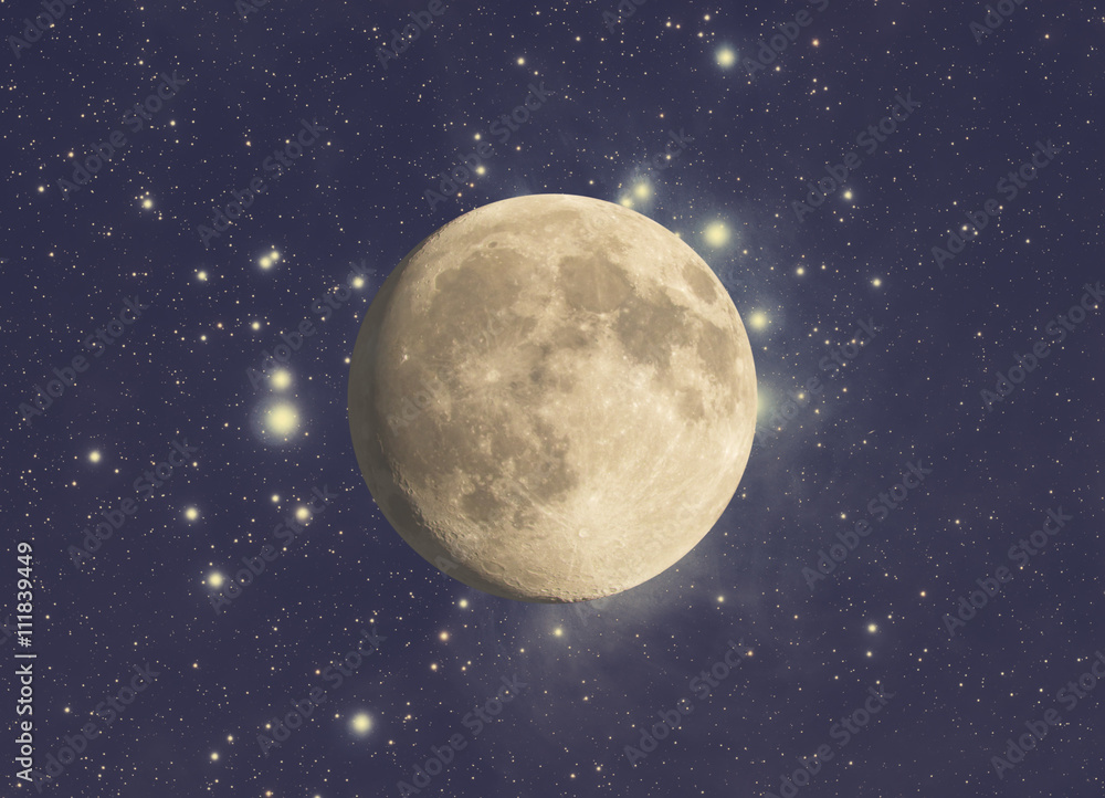 Fototapeta premium Moon and stars on a starry background. 