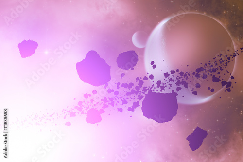 Fototapeta Naklejka Na Ścianę i Meble -  Planets and asteroids on a starry background. 