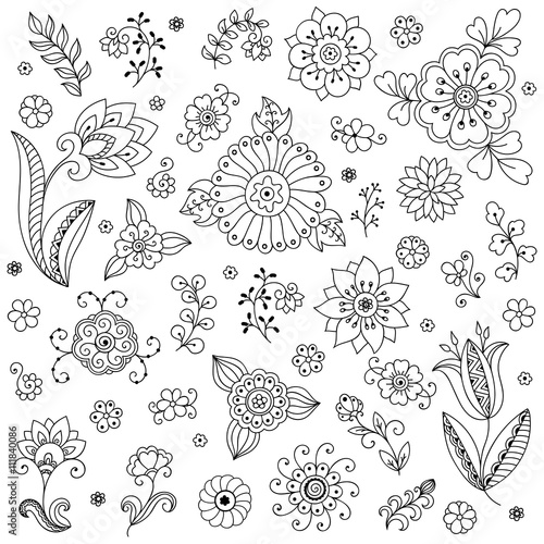 Vector flower pattern. Doodle style, spring floral background.