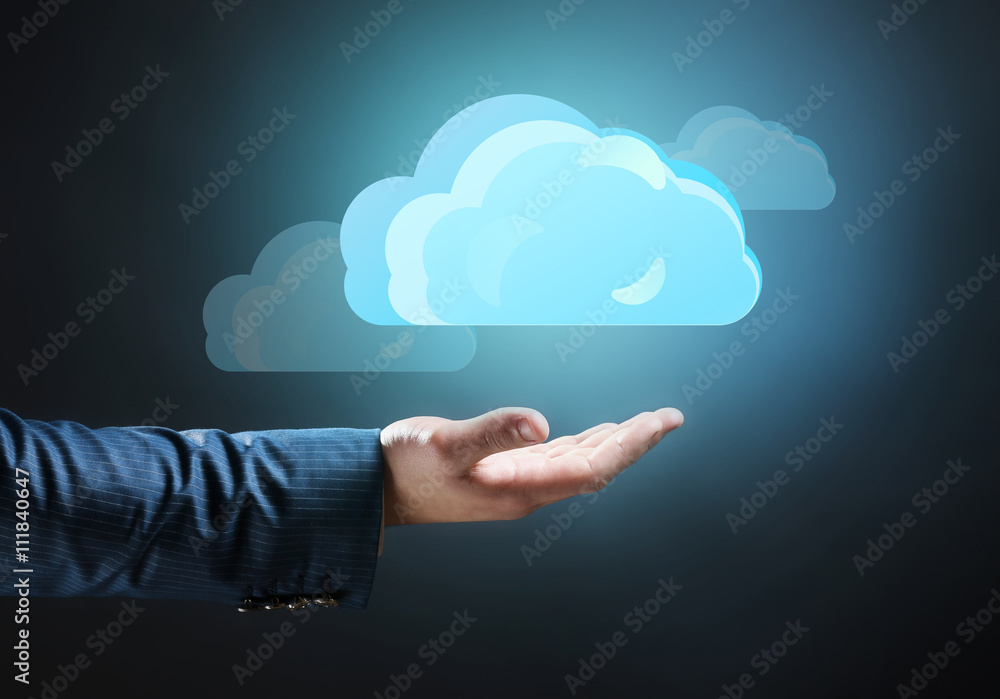 Virtual clouds on hand. Cloud storage concept with copy space Virtual clouds on hand. Cloud storage concept with copy space