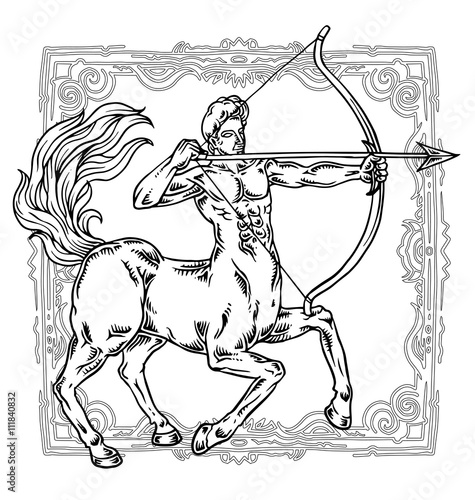 Sagittarius, Zodiac illustration.