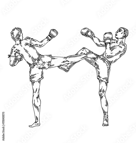 Thai boxing, Hand drawn vector illustration.