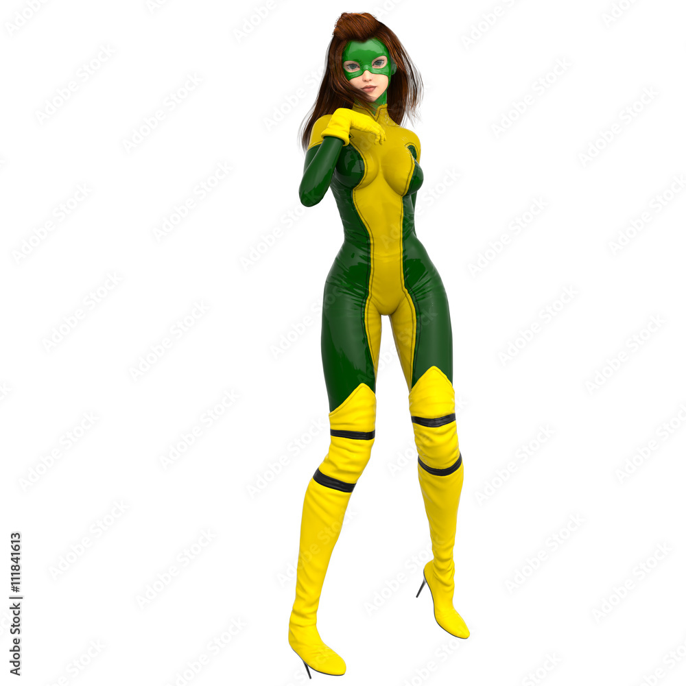 one young girl in a yellow-green outfit. The right hand near face one young girl in a yellow-green outfit. The right hand near face