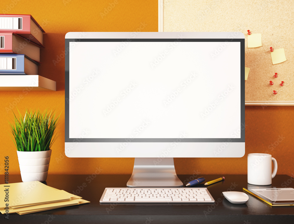 3D Office with blank computer screen. Mockup 3D Office with blank computer screen. Mockup