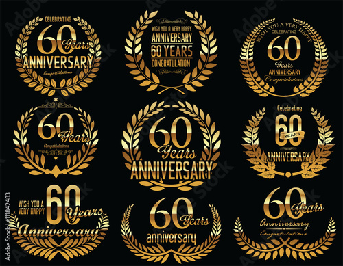 Anniversary Golden Laurel wreath retro vintage collection 60 years