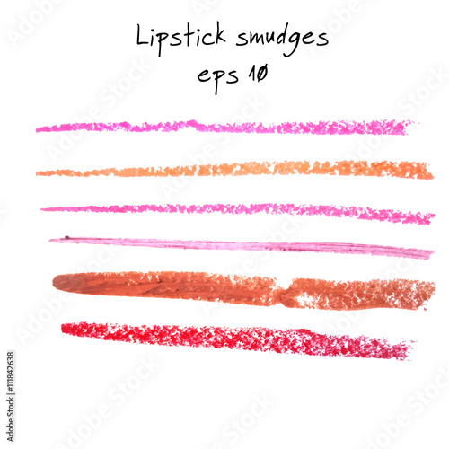 Lipstick strokes on white background vector. Womens lipstick smudges set. Isolated colorful lipstick smear