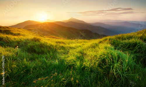 Mountains during sunset. Beautiful natural landscape in the summer time 