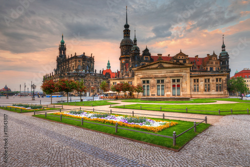 View of the royal palace and cathedral in the old town of Dresden, Germany. HDR image.