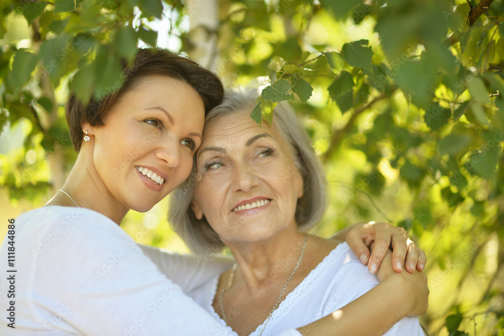 senior Mother and daughter in park senior Mother and daughter in park