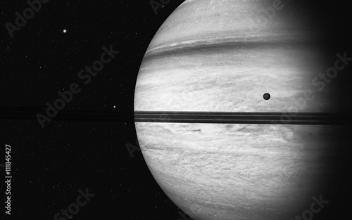 Fototapeta Naklejka Na Ścianę i Meble -  planet Saturn along with its satellites in space, close-up 3D rendering