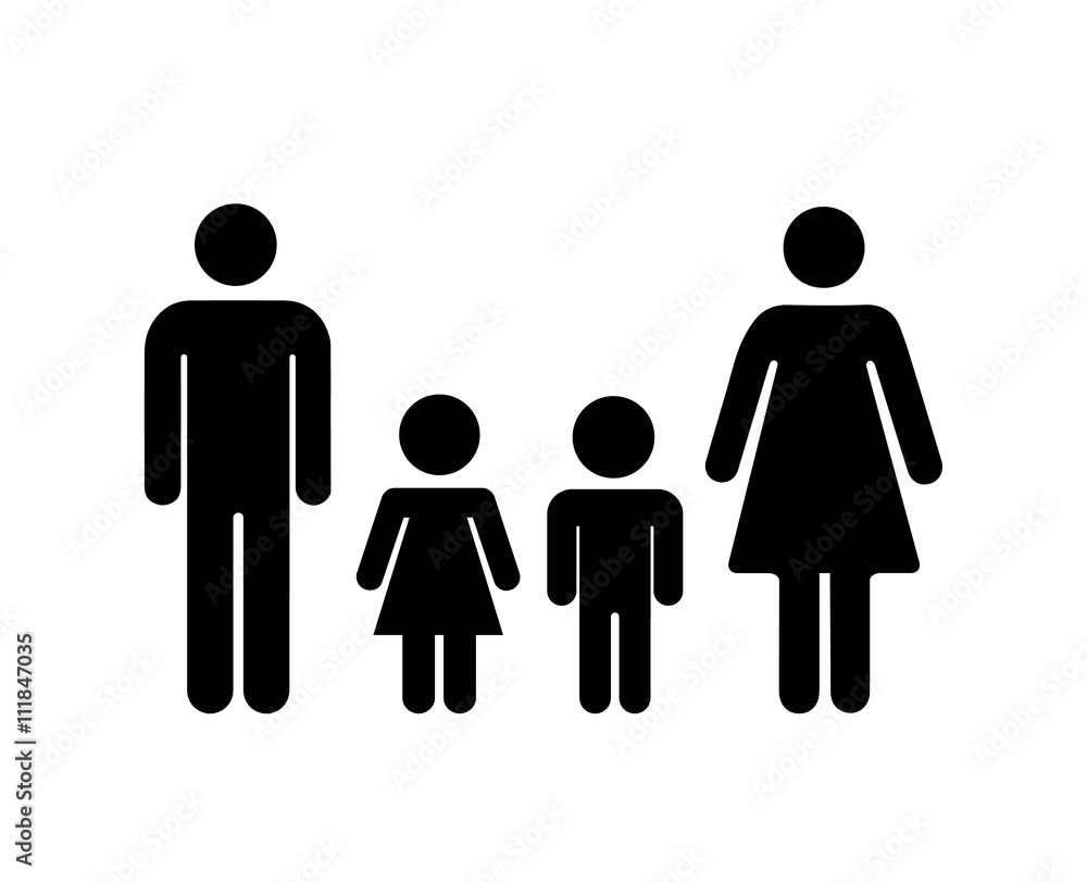 Man and woman with cildrens symbols, family icon on white Man and woman with cildrens symbols, family icon on white