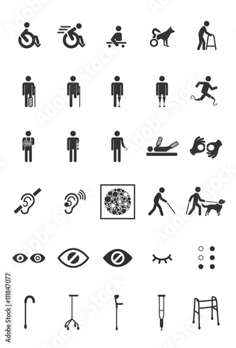 A set of disable icons in black and white. photo