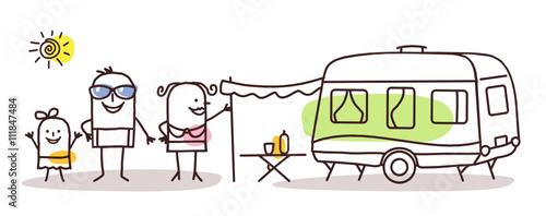 cartoon family  with a caravan