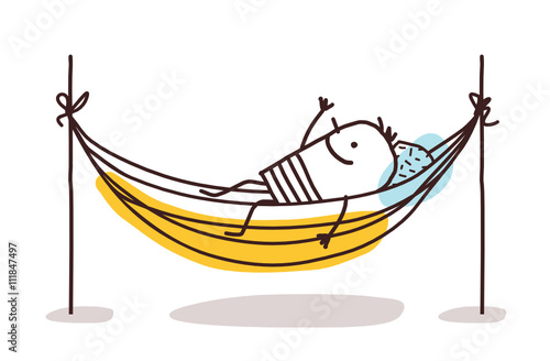 cartoon man having a rest in a hammock