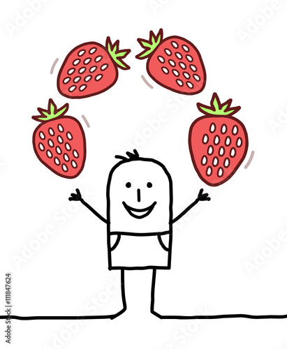 cartoon happy man with strawberries