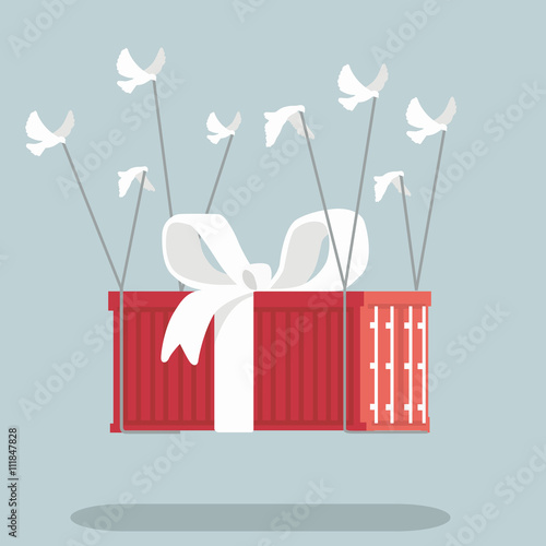 Gift container flying with white bird