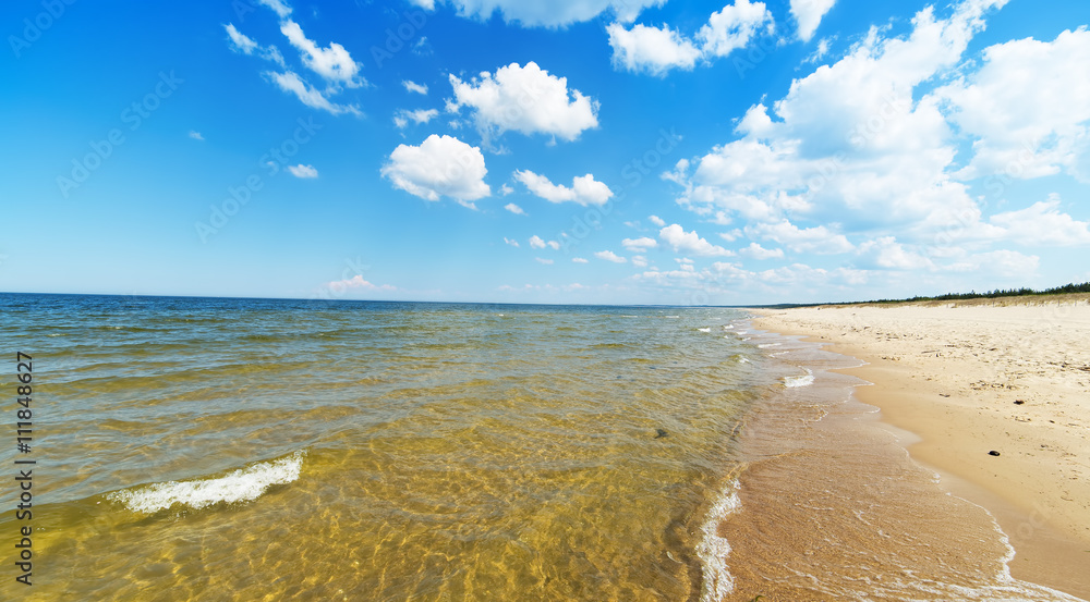 Fototapeta premium Empty beach with beautiful sky, Baltic sea.