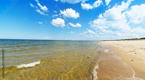 Empty beach with beautiful sky, Baltic sea.