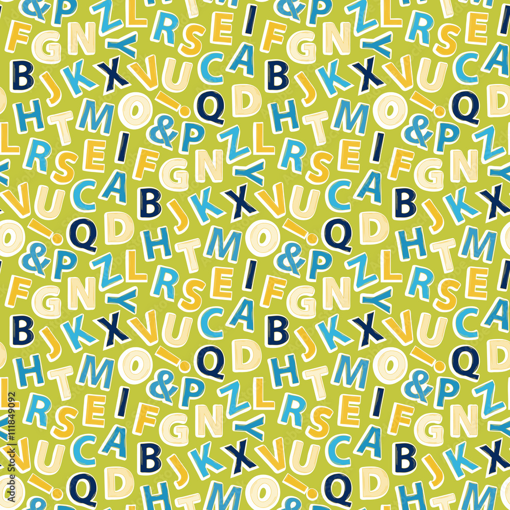 Abstract letters seamless pattern.Vector Alphabet seamless vector pattern isolated on a green background Abstract letters seamless pattern.Vector Alphabet seamless vector pattern isolated on a green background