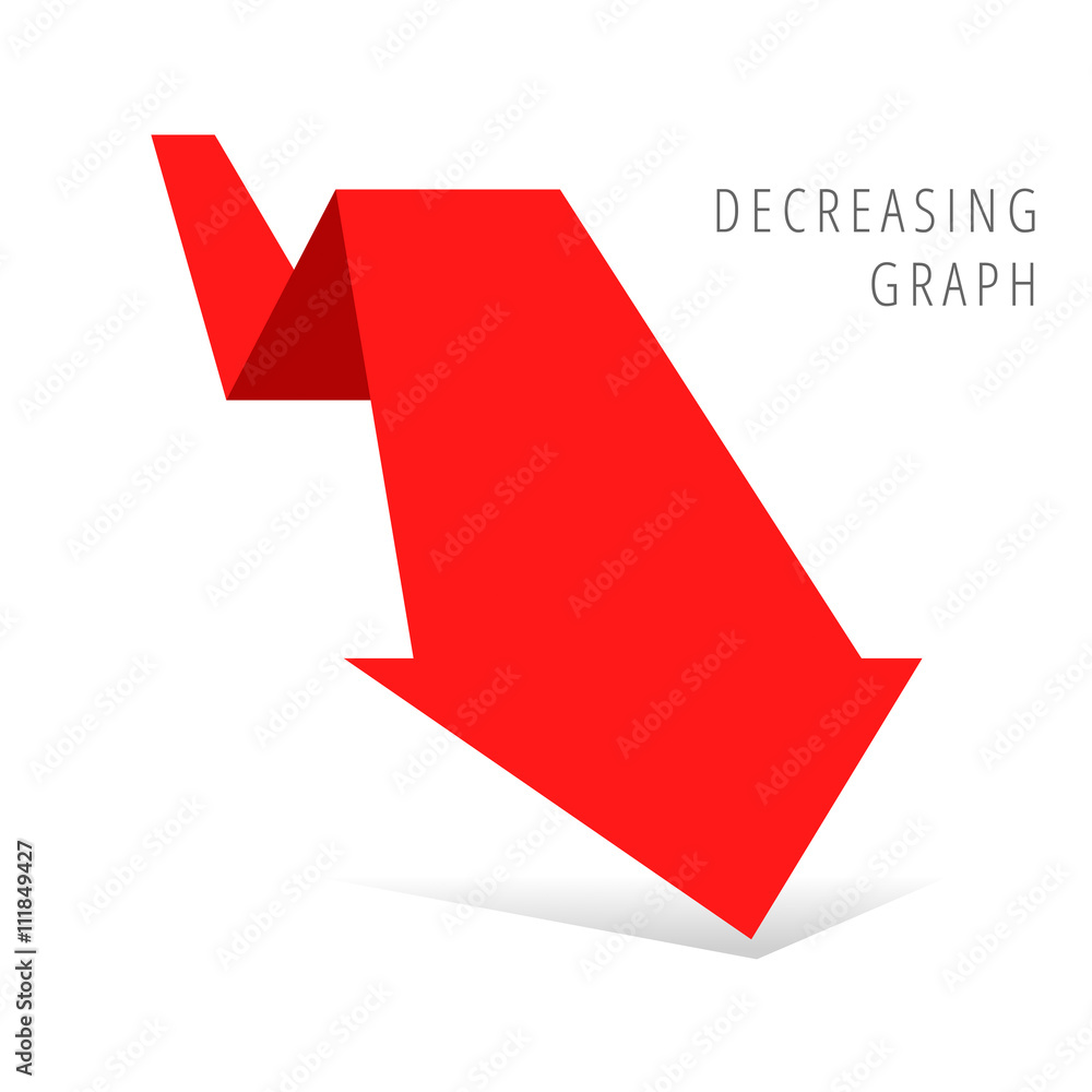 Decreasing graph concept. Red arrow depict recession business. Flat illustration of downward arrow with shadow as an element for infographic, article background for web, publish, social networks Decreasing graph concept. Red arrow depict recession business. Flat illustration of downward arrow with shadow as an element for infographic, article background for web, publish, social networks