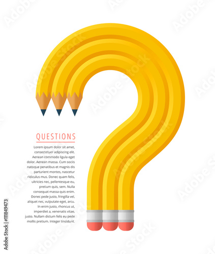 Flat stile graphic education concept. Group of yellow pencils as a question mark. Business infographics vector elements for web, magazine articles, social networks.