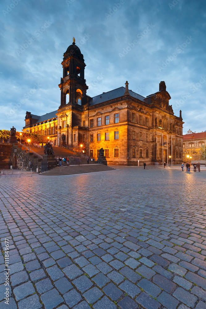 View of the higher regional court in the old town of Dresden, Germany.