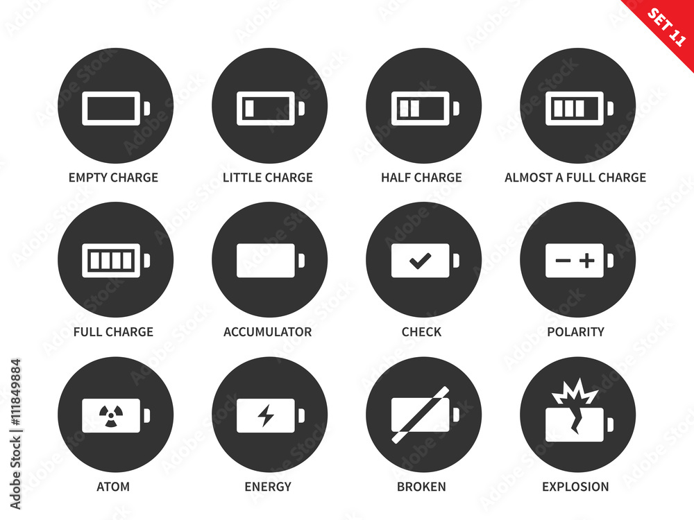 Battery charge levels icons on white background Battery charge levels icons on white background