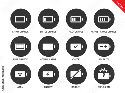 Battery charge levels icons on white background