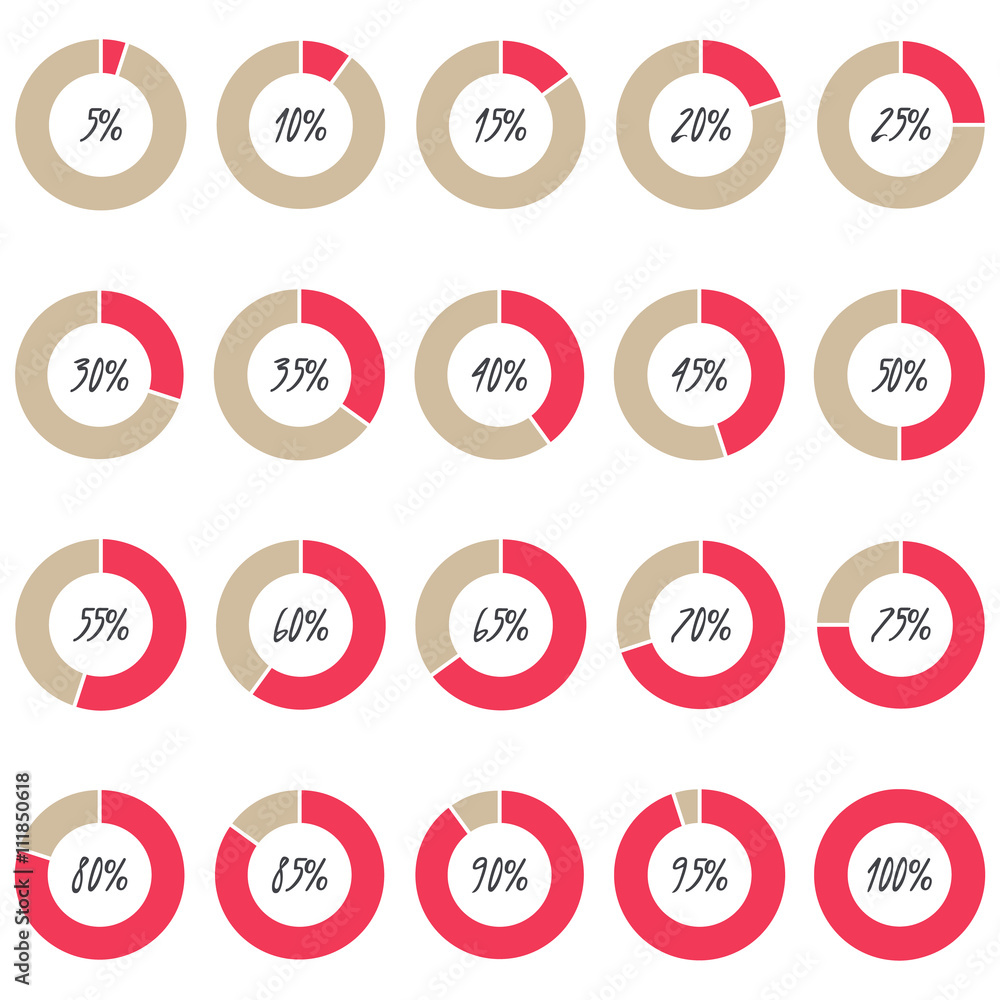 Vector Red Pie Charts 5 10 15 25 30 35 40 45 50 55 60 65 70 75 80 85 90 95 100 Stock Vector Adobe Stock
