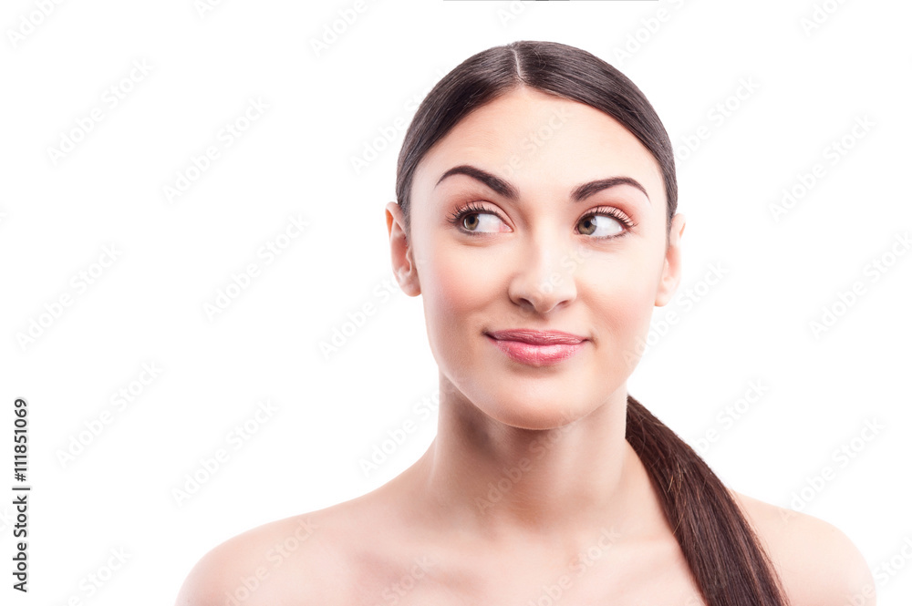 Cheerful young woman is evincing her interest Cheerful young woman is evincing her interest