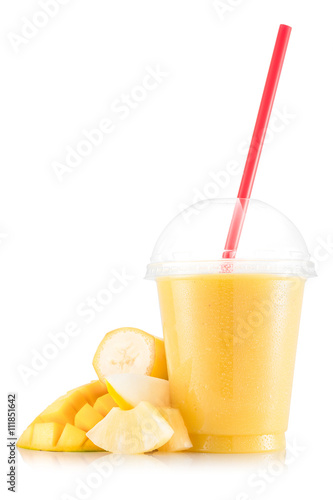 Yellow smoothie with mango, pineapple, banana and melon