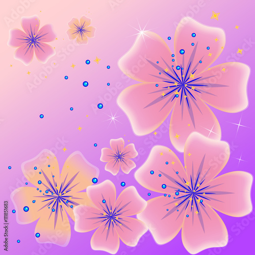 Beautiful pink background with blossoms. Vector illustration