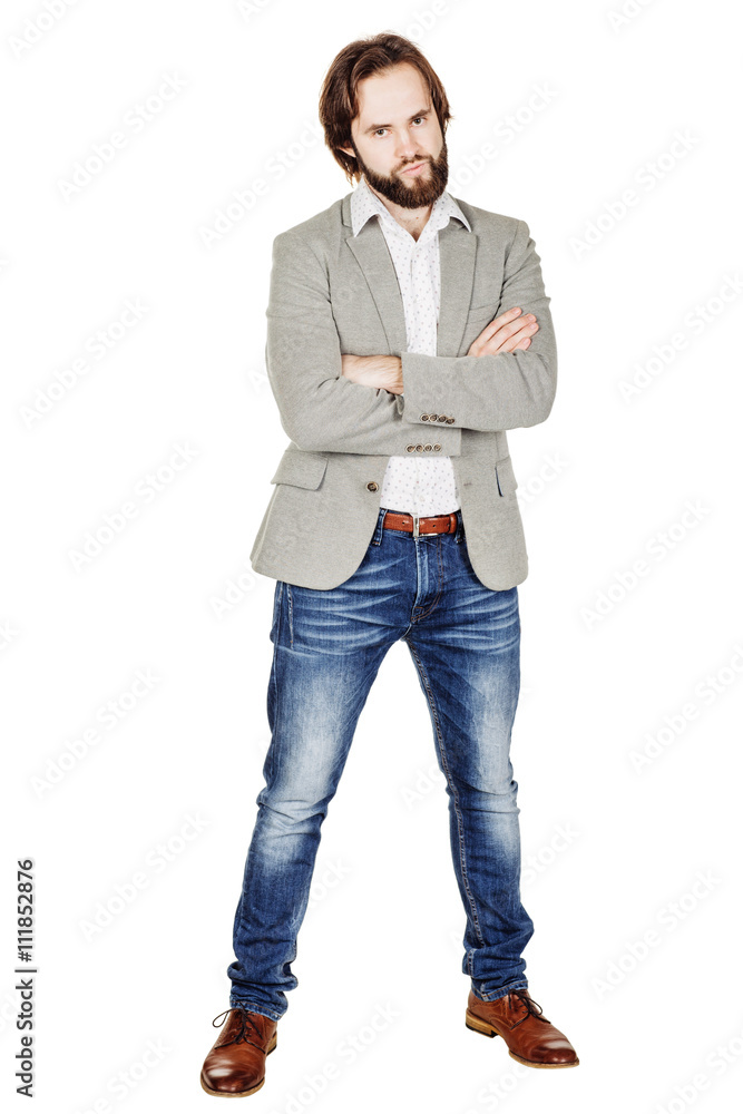 Fototapeta premium bearded business man with suspicious emotion. human emotion expr