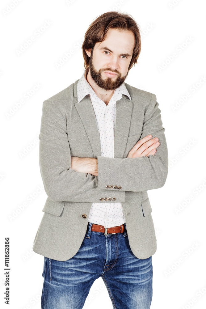 Fototapeta premium bearded business man with suspicious emotion. human emotion 