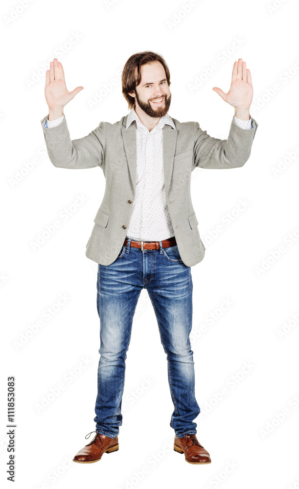 bearded man wave hand welcome. human emotion expression and life bearded man wave hand welcome. human emotion expression and life