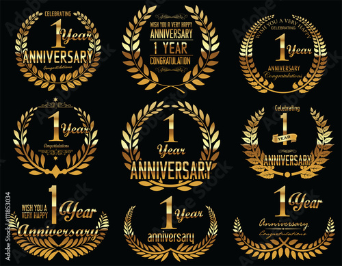 Anniversary Golden Laurel wreath retro vintage collection 1 year