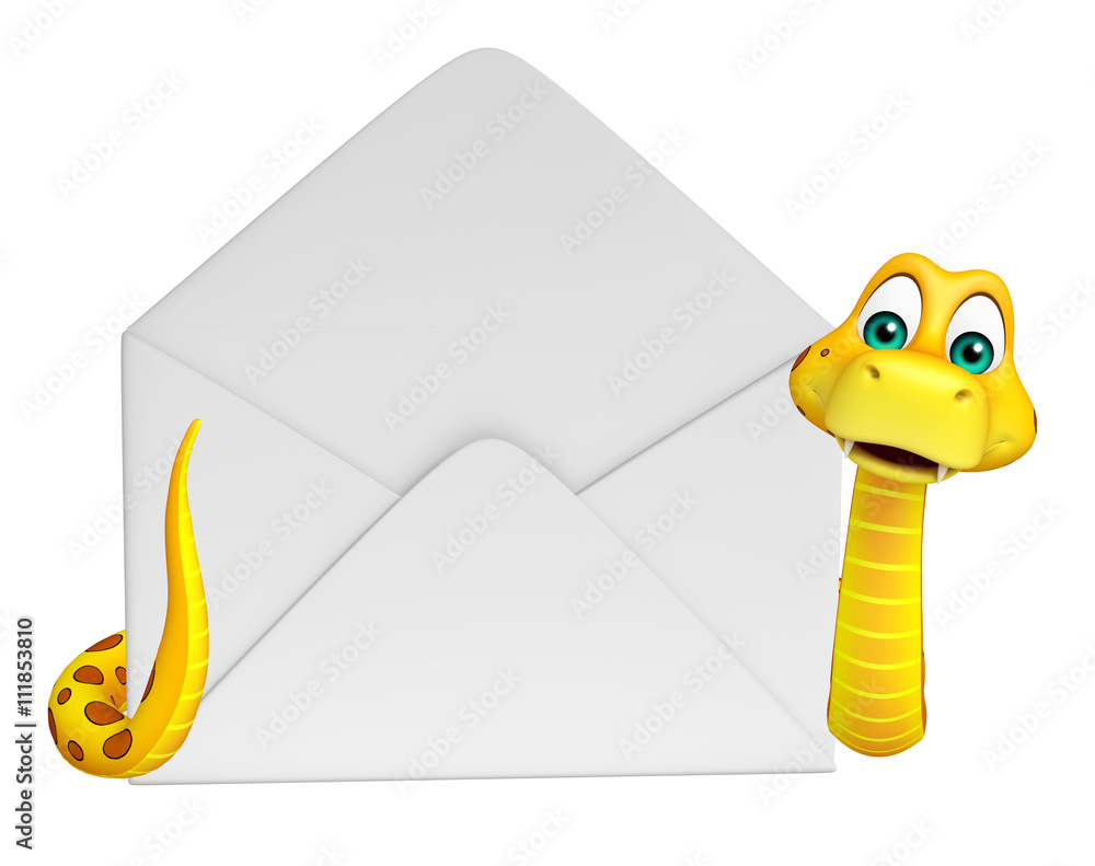 fun Snake cartoon character with mail
