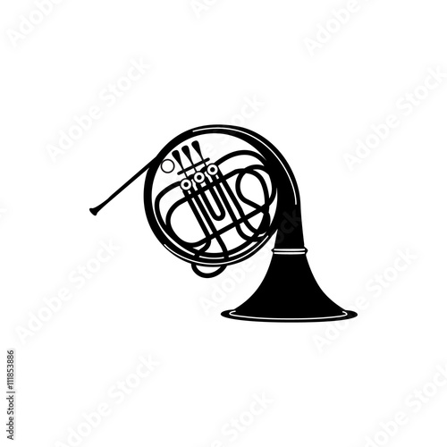 French horn icon, black simple style