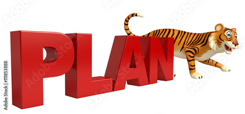 Fototapeta Naklejka Na Ścianę i Meble -  Tiger cartoon character with plan sign