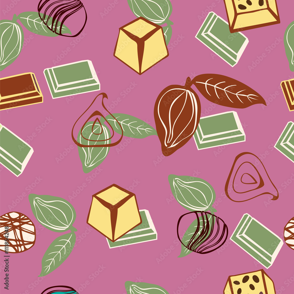 background of assortment of chocolates and cacao background of assortment of chocolates and cacao