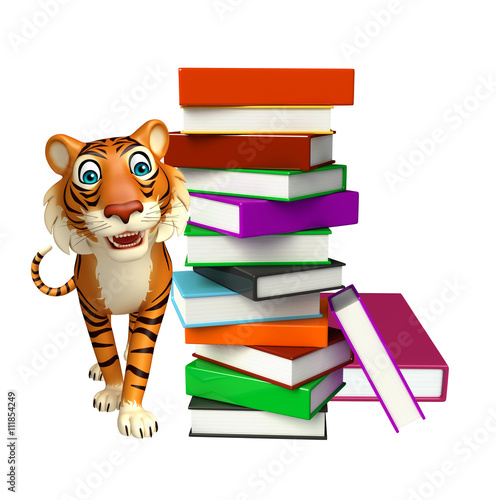 Fototapeta Naklejka Na Ścianę i Meble -  fun Tiger cartoon character with book