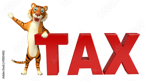 Fototapeta Naklejka Na Ścianę i Meble -  Tiger cartoon character with tax sign